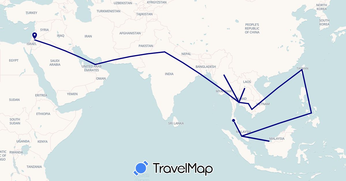 TravelMap itinerary: driving in United Arab Emirates, Jordan, Cambodia, Laos, Sri Lanka, Myanmar (Burma), Malaysia, Philippines, Thailand, Taiwan (Asia)